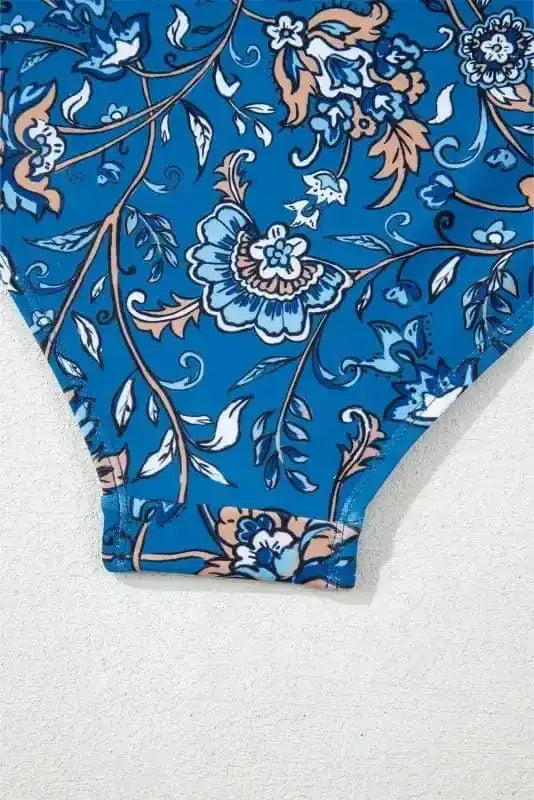 One Piece Swimsuit Azure Bloom One-Piece Swimsuit – Floral Ruffle Strap Swimwear