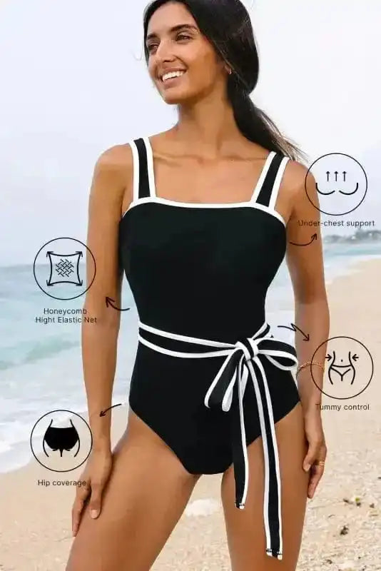 One Piece Swimsuit Belted One-Piece Swimsuit