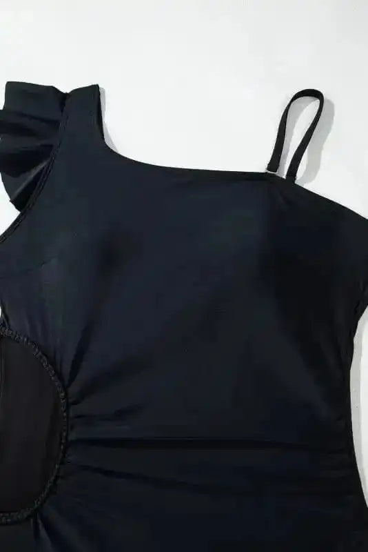 One Piece Swimsuit Black Asymmetric One-Piece Swimsuit