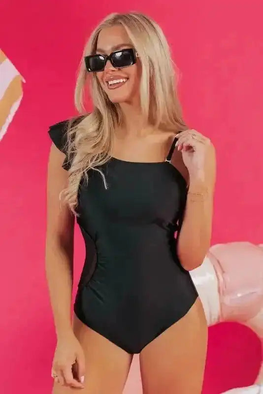 One Piece Swimsuit Black Asymmetric One-Piece Swimsuit