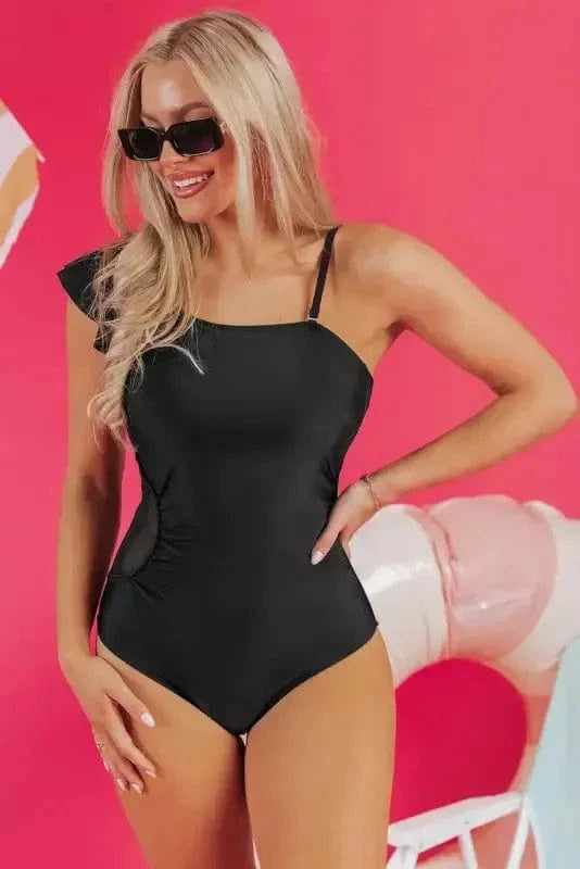 One Piece Swimsuit Black Asymmetric One-Piece Swimsuit