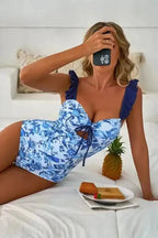 One Piece Swimsuit Blue Chic Ruffled One-Piece Swimsuit