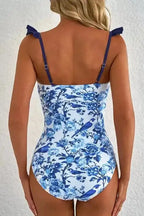 One Piece Swimsuit Blue Chic Ruffled One-Piece Swimsuit