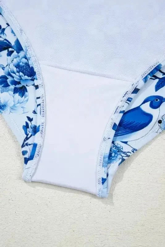 One Piece Swimsuit Blue Chic Ruffled One-Piece Swimsuit