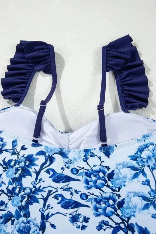 One Piece Swimsuit Blue Chic Ruffled One-Piece Swimsuit
