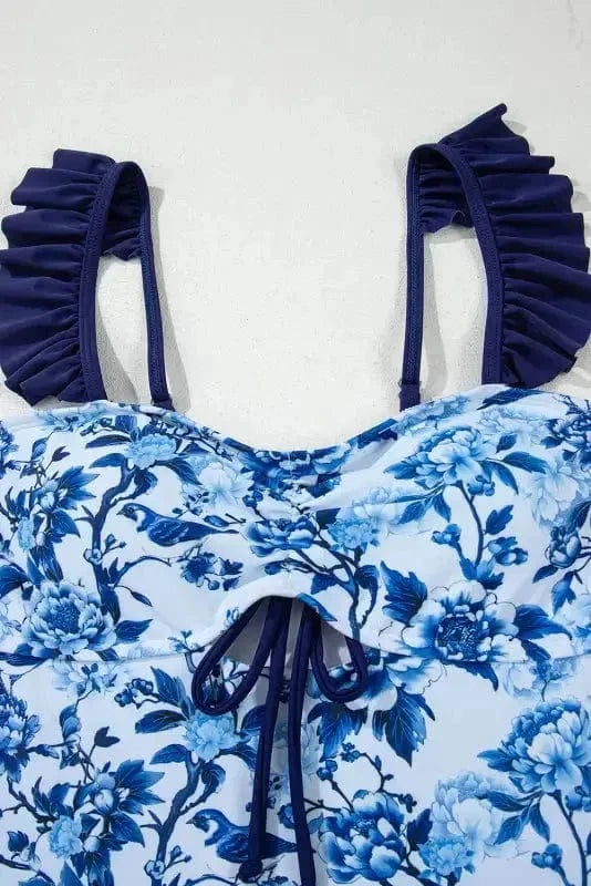One Piece Swimsuit Blue Chic Ruffled One-Piece Swimsuit