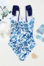 One Piece Swimsuit Blue Chic Ruffled One-Piece Swimsuit