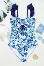 One Piece Swimsuit Blue Chic Ruffled One-Piece Swimsuit