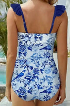 One Piece Swimsuit Blue Chic Ruffled One-Piece Swimsuit