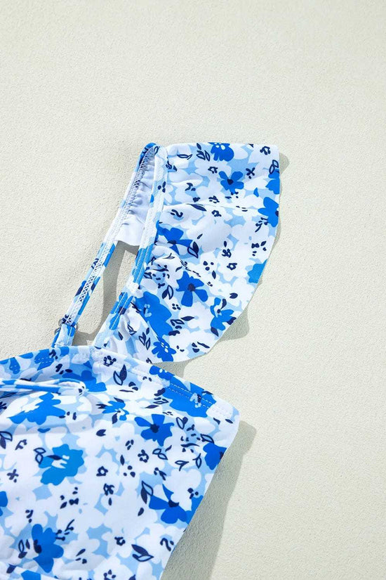 One Piece Swimsuit Boho Floral One-Piece Swimsuit - Ruffled Straps