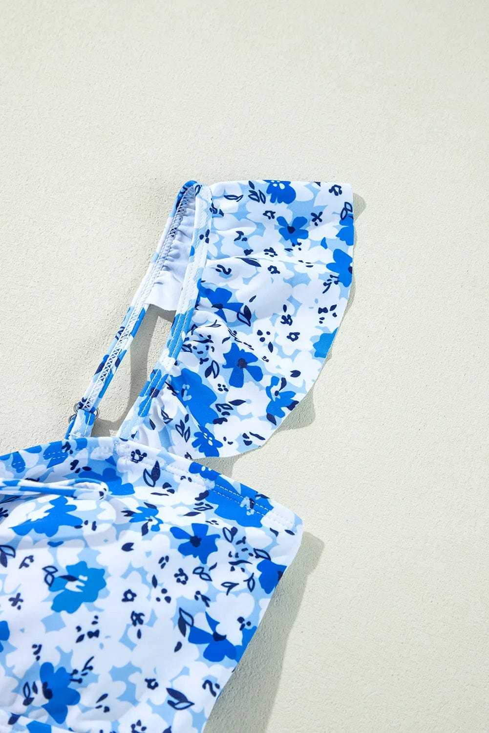 One Piece Swimsuit Boho Floral One-Piece Swimsuit - Ruffled Straps