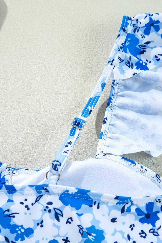 One Piece Swimsuit Boho Floral One-Piece Swimsuit - Ruffled Straps