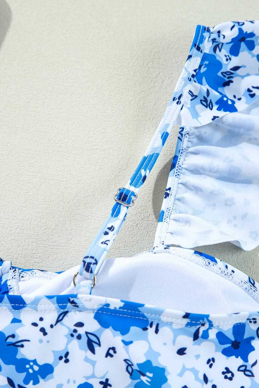 One Piece Swimsuit Boho Floral One-Piece Swimsuit - Ruffled Straps