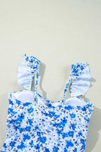 One Piece Swimsuit Boho Floral One-Piece Swimsuit - Ruffled Straps