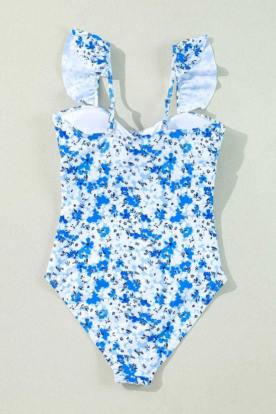 One Piece Swimsuit Boho Floral One-Piece Swimsuit - Ruffled Straps