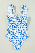 One Piece Swimsuit Boho Floral One-Piece Swimsuit - Ruffled Straps