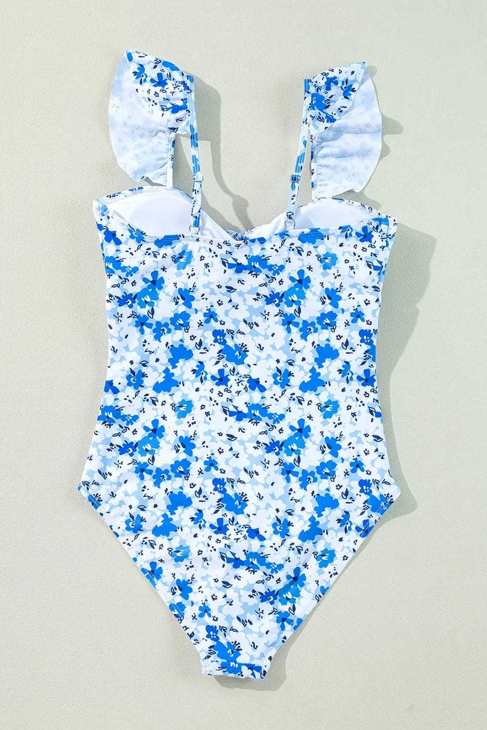 One Piece Swimsuit Boho Floral One-Piece Swimsuit - Ruffled Straps