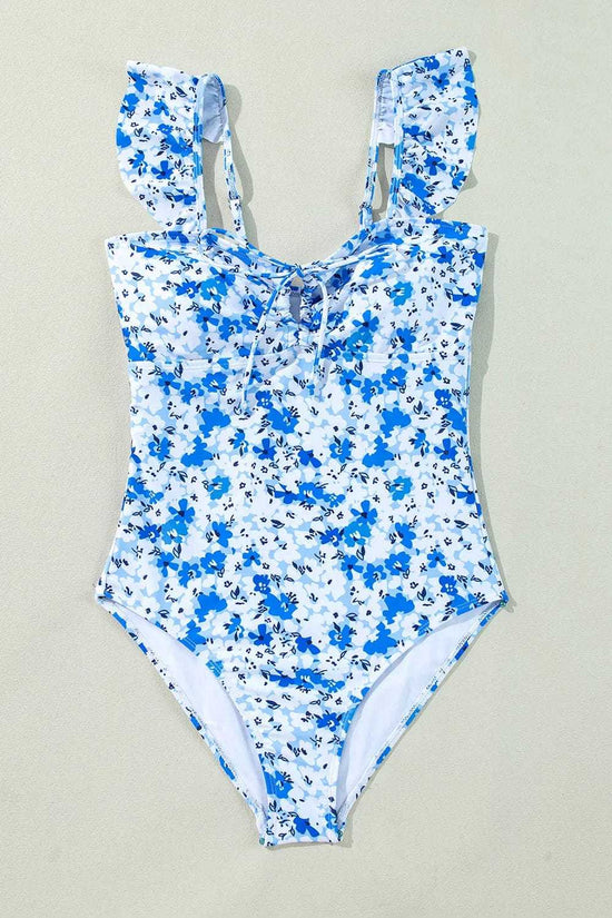 One Piece Swimsuit Boho Floral One-Piece Swimsuit - Ruffled Straps