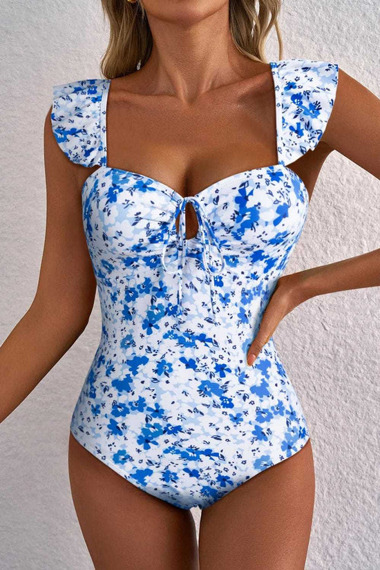 One Piece Swimsuit Boho Floral One-Piece Swimsuit - Ruffled Straps