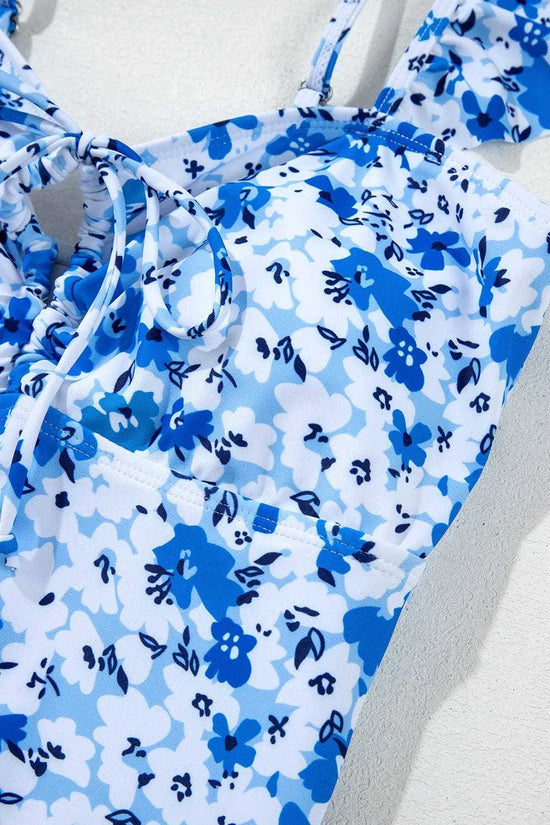 One Piece Swimsuit Boho Floral One-Piece Swimsuit - Ruffled Straps