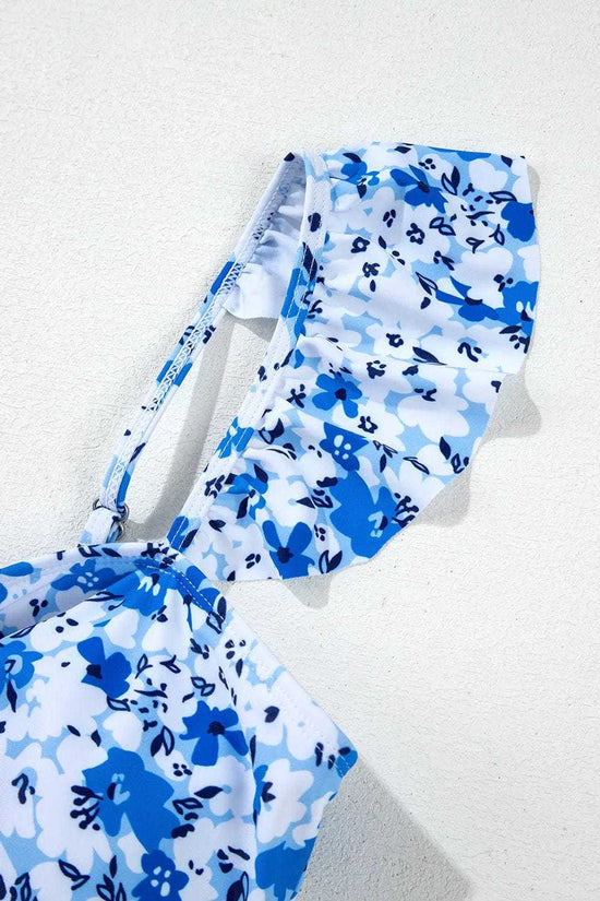 One Piece Swimsuit Boho Floral One-Piece Swimsuit - Ruffled Straps