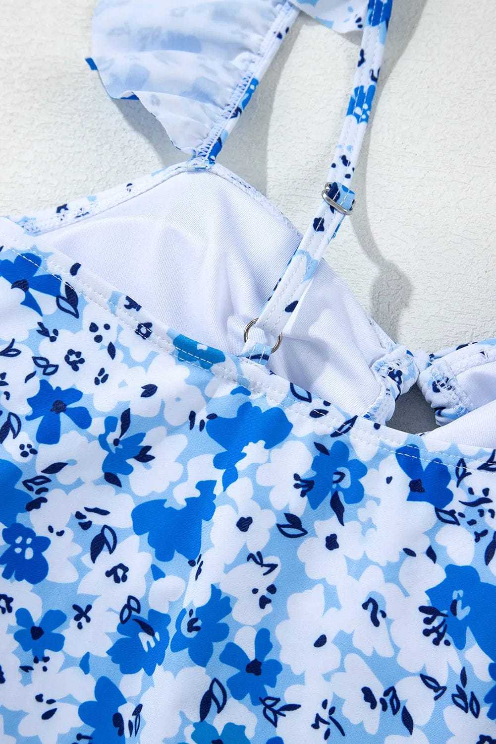 One Piece Swimsuit Boho Floral One-Piece Swimsuit - Ruffled Straps