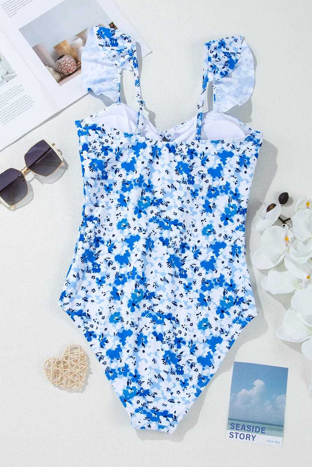 One Piece Swimsuit Boho Floral One-Piece Swimsuit - Ruffled Straps