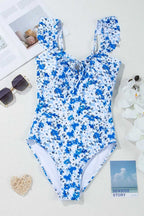 One Piece Swimsuit Boho Floral One-Piece Swimsuit - Ruffled Straps