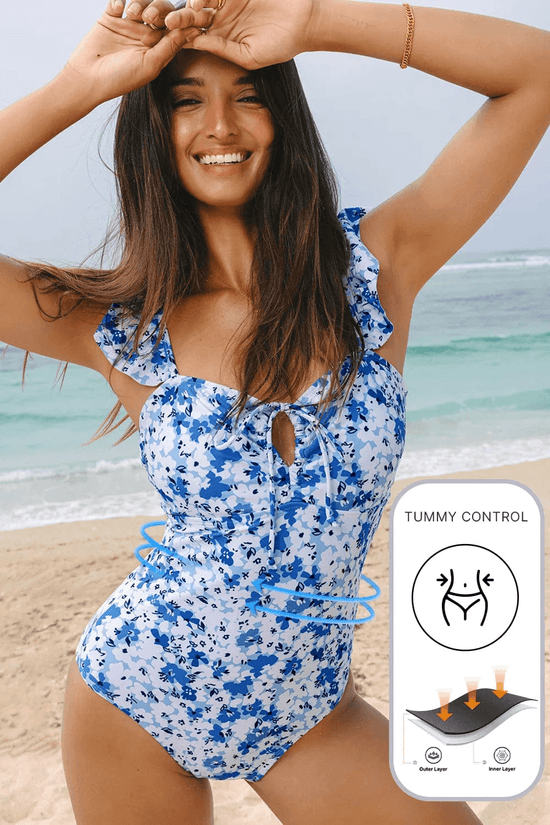 One Piece Swimsuit Boho Floral One-Piece Swimsuit - Ruffled Straps