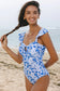 One Piece Swimsuit Boho Floral One-Piece Swimsuit - Ruffled Straps