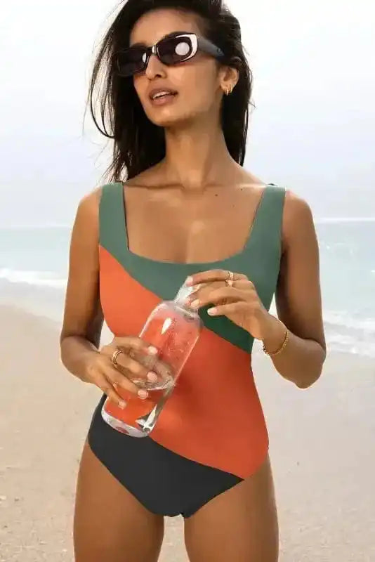 One Piece Swimsuit Color Splash Swimsuit