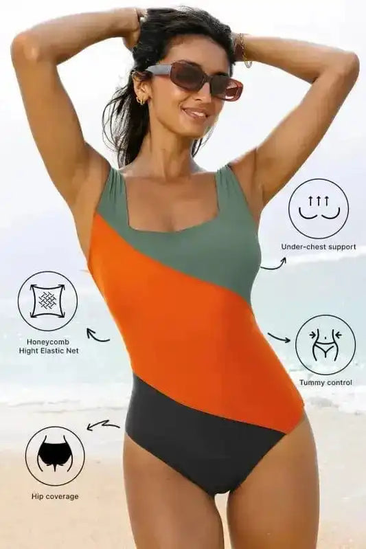 One Piece Swimsuit Color Splash Swimsuit