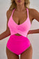 One Piece Swimsuit Cutout One Piece Swimsuit - Rose-Red Ricrac Trim
