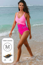 One Piece Swimsuit Cutout One Piece Swimsuit - Rose-Red Ricrac Trim