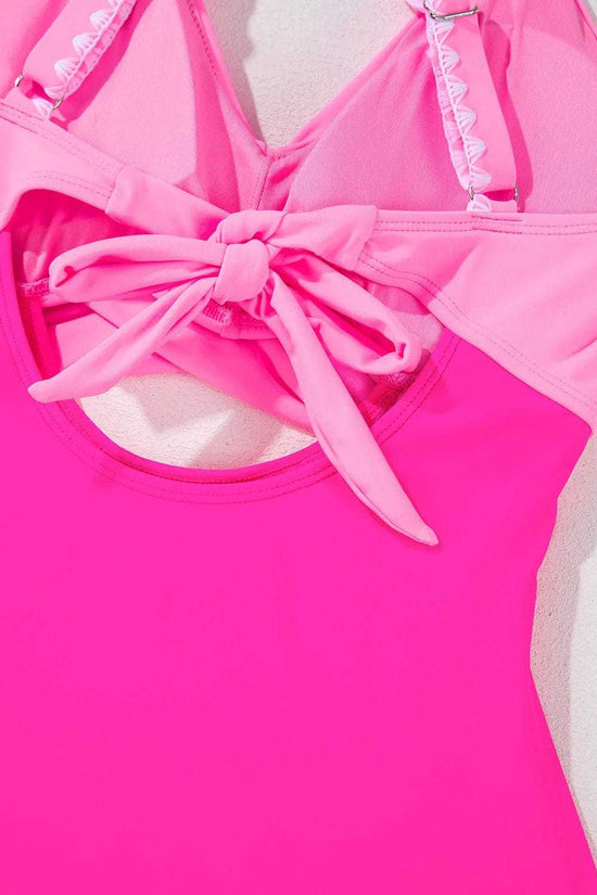 One Piece Swimsuit Cutout One Piece Swimsuit - Rose-Red Ricrac Trim