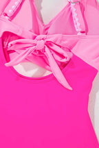 One Piece Swimsuit Cutout One Piece Swimsuit - Rose-Red Ricrac Trim