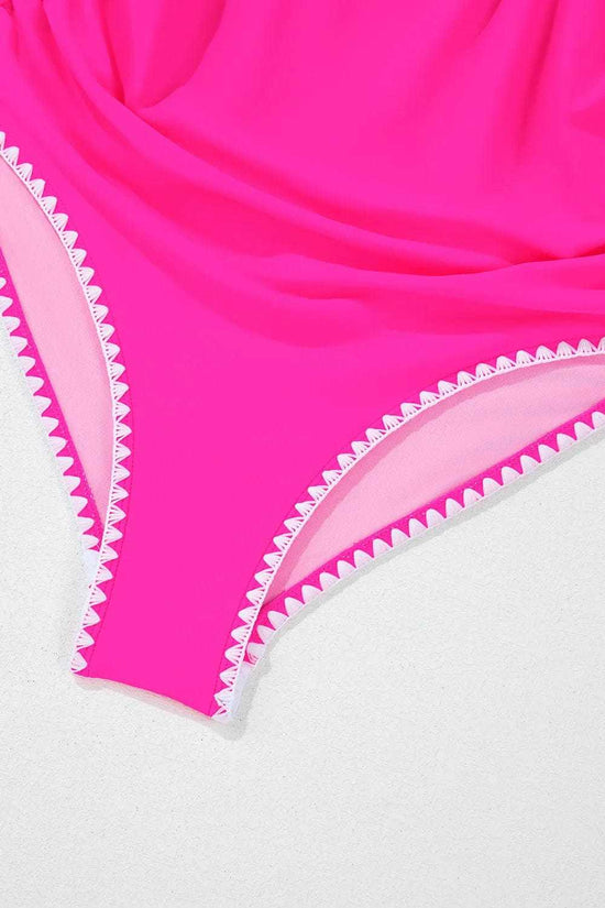 One Piece Swimsuit Cutout One Piece Swimsuit - Rose-Red Ricrac Trim