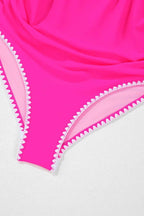 One Piece Swimsuit Cutout One Piece Swimsuit - Rose-Red Ricrac Trim