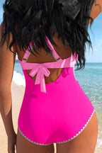 One Piece Swimsuit Cutout One Piece Swimsuit - Rose-Red Ricrac Trim