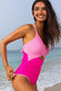 One Piece Swimsuit Cutout One Piece Swimsuit - Rose-Red Ricrac Trim