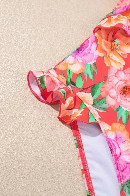 One Piece Swimsuit Floral Ruffle One-Piece Swimsuit