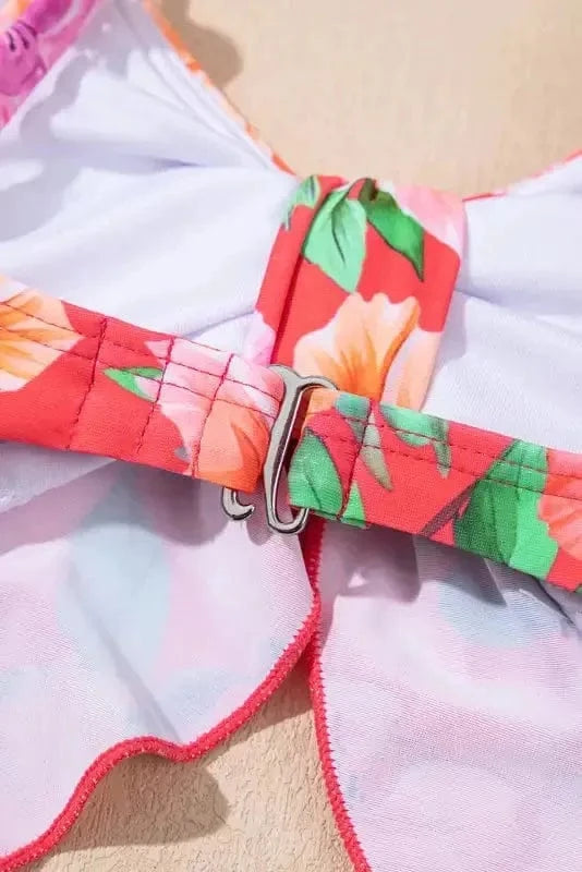 One Piece Swimsuit Floral Ruffle One-Piece Swimsuit