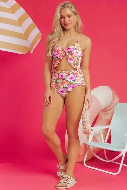 One Piece Swimsuit Floral Ruffle One-Piece Swimsuit
