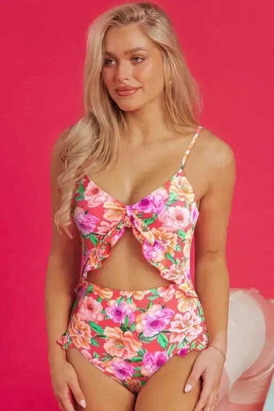 One Piece Swimsuit Floral Ruffle One-Piece Swimsuit