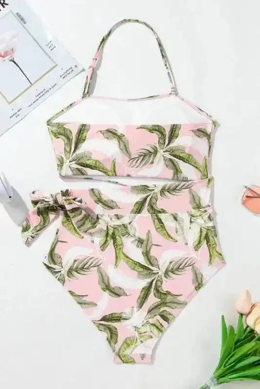 One Piece Swimsuit Island Vibes Swimsuit: Pink Tropical Asymmetric One-Piece