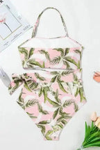One Piece Swimsuit Island Vibes Swimsuit: Pink Tropical Asymmetric One-Piece
