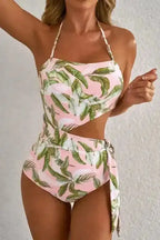 One Piece Swimsuit Island Vibes Swimsuit: Pink Tropical Asymmetric One-Piece