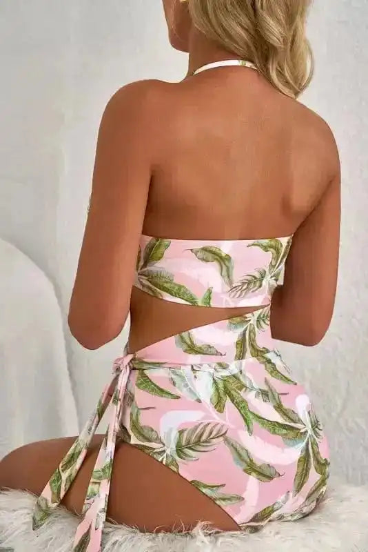 One Piece Swimsuit Island Vibes Swimsuit: Pink Tropical Asymmetric One-Piece