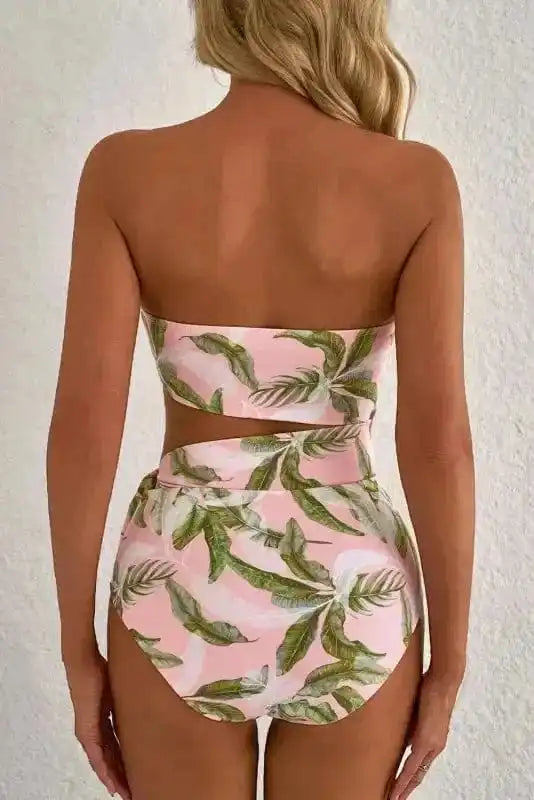 One Piece Swimsuit Island Vibes Swimsuit: Pink Tropical Asymmetric One-Piece