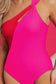 One Piece Swimsuit One-Shoulder One-Piece Swimsuit - Rose Red Two-Tones Knotted